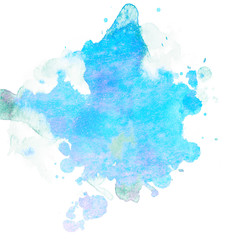 Red with orange watercolor stain small round paint drops next to a big spot