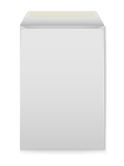 Vector mockup of white a4 paper empty envelope isolated on white background. Gray vertical postage open cover template. 3d illustration for your corporate identity design