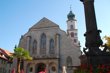 Church of St. Stephan and the fountain of Neptune, Lindau, Bodensee, Germany © Olaf