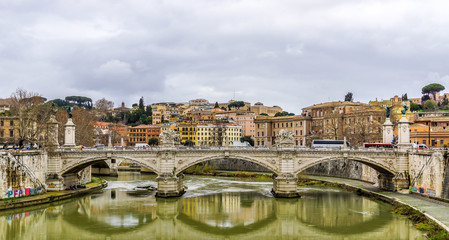 Fototapeta na wymiar Bridge over Tiber River, Rome, Italy.
