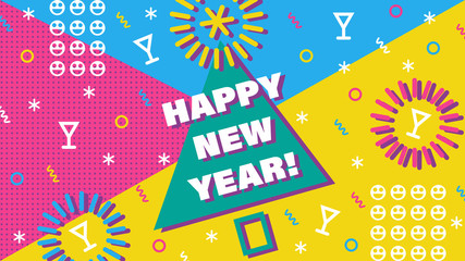 Happy new year greeting card.Memphis style celebration banner for christmas 2019 © Aleksandra Sova