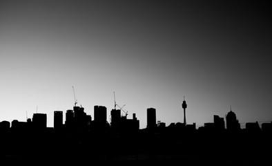 Sydney City skyline at dawn in monochrome