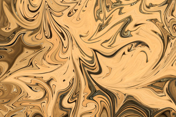 Liquify Abstract Pattern With Brown, Green And Black Graphics Color Art Form. Digital Background With Liquifying Flow.