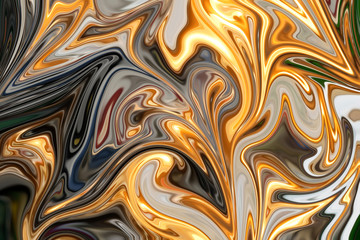 Liquify Abstract Pattern With Red, Yellow, Green, Black And Grey Graphics Color Art Form. Digital Background With Liquifying Flow.