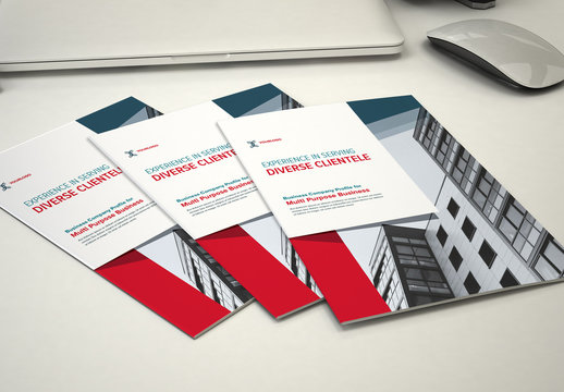 Business Brochure Layout with Red and Dark Blue Accents