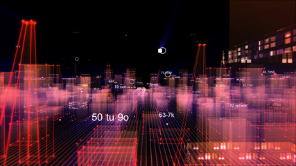 Fototapeta na wymiar Technological digital background consisting of a futuristic city with data