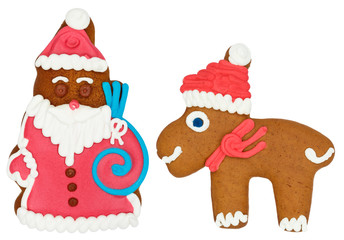 Weihnachten Lebkuchen Weihnachtsmann mit Rentier Elch Essen Weihnachtsmarkt Gebäck Freisteller