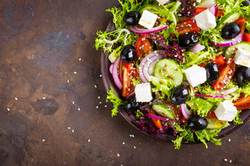 Greek salad with fresh vegetables and feta cheese