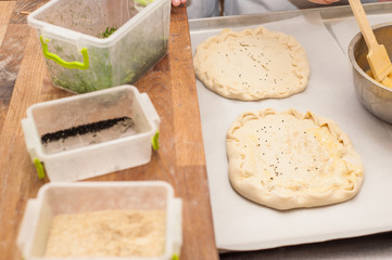 Dough pieces on the table