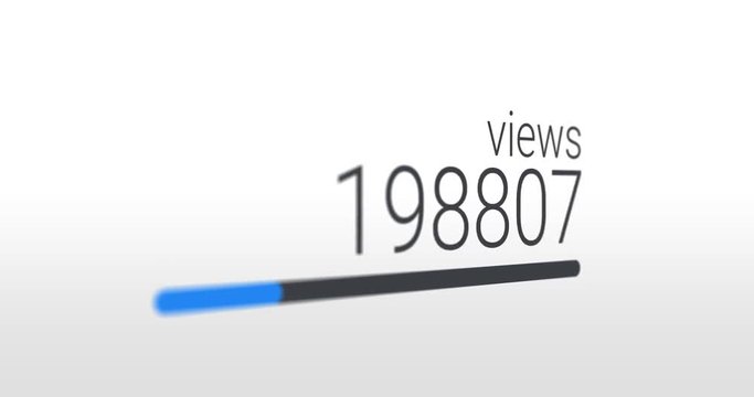 Views counter animation, progress bar increasing fast. Live stream view count from zero to one million views. Successful channel, social web. Alpha.