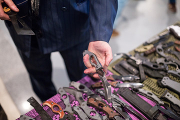 Knives, clinkers, chive, dirk, poniard, snickersnee, stiletto and other differently style modern...
