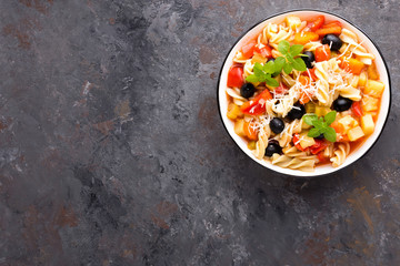Minestrone, italian vegetarian soup with pasta and vegetables