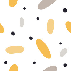 Modern seamless pattern with abstract colorful shapes: circles, ovals. Doodle hand drawn texture. Trendy creative onfetti background for printing for modern and original textile, wrapping paper