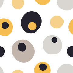 Modern seamless pattern with abstract colorful shapes: dots, circles. Doodle hand drawn texture. Trendy creative ñonfetti background for printing for modern and original textile, wrapping paper