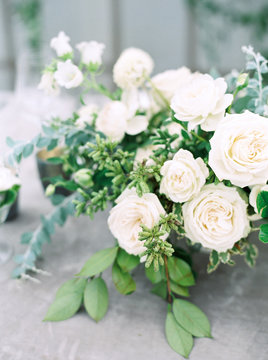 White roses at a wedding ceremony