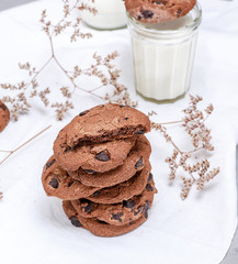 round chocolate cookies on a white textile towel