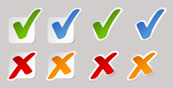 Segno di spunta positivo e negativo, adesivo da attaccare, elemento grafico