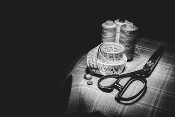 Tailoring tools and accessories on fabric