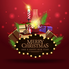 Merry Christmas-wooden plate with Christmas gifts