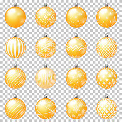 Set of christmas balls with ornament, isolated on transparent background.