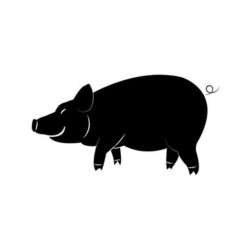 Stencil of a big black pig on a white background