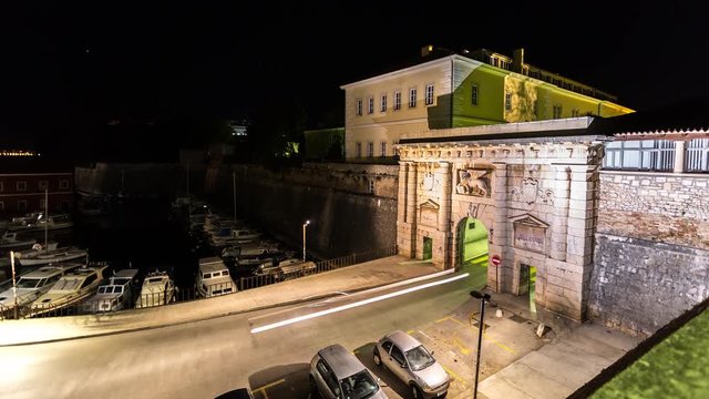 Zadar croatia entrance to old town night zadar croatia in 4k.