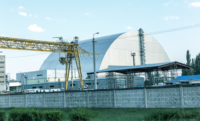 Reactor 4 at the Chernobyl nuclear power plant with a new confinement. Global atomic disaster....