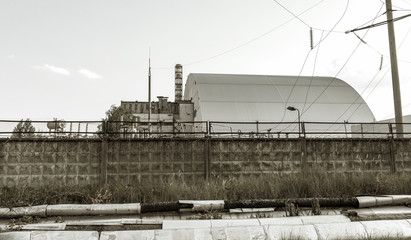Reactor 4 at the Chernobyl nuclear power plant with a new confinement. Global atomic disaster....