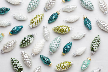 Christmas composition. Gifts, cones decorations on white background. Christmas, winter, new year concept. Flat lay, top view, copy space..  Flat lay. Top view.