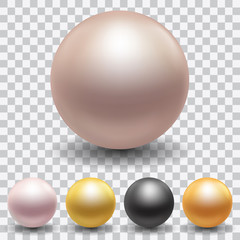 Set of realistic illustrations of colored pearls, isolated on white background
