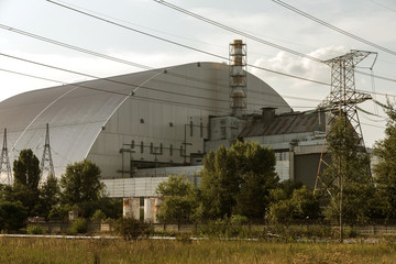 Reactor 4 at the Chernobyl nuclear power plant with a new confinement. Global atomic disaster....