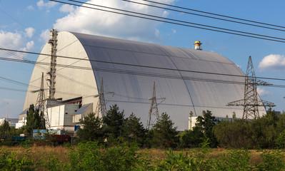 Reactor 4 at the Chernobyl nuclear power plant with a new confinement. Global atomic disaster....