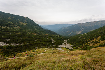Obraz premium hiking trails in Slovakia Tatra mountains near mountain lake of Rohache