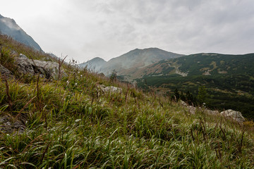 Fototapeta premium hiking trails in Slovakia Tatra mountains near mountain lake of Rohache