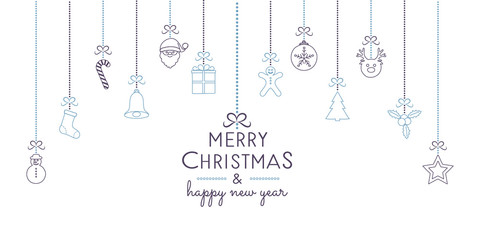 Naklejka premium Christmas decoration with wishes and hanging hand drawn elements. Vector.