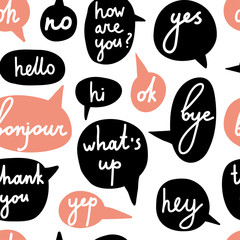 Hand drawn seamless pattern with speech bubbles