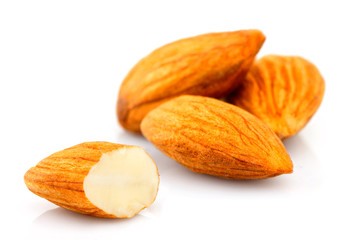 Closeup of almonds, isolated.