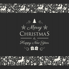 Decorative Christmas banner with decorations in retro style. Vector.