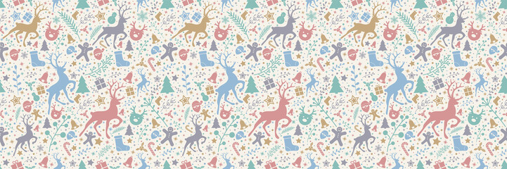 Seamless pattern with Christmas decorations. Vector.