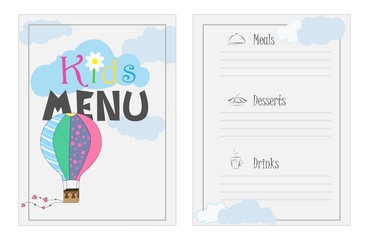Vector design menu for a cafe, party. Design of children's menu. Bright, colorful menu for a cafe. Childrens menu template.
