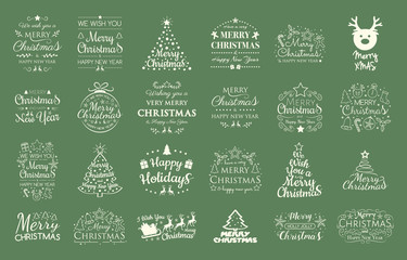 Christmas symbols with wishes - collection of typography. Vector.