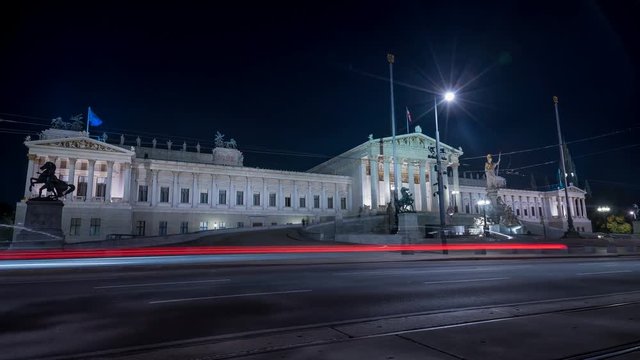 Austrian Parliament Building in Vienna, Timelapse Parlament Vienna at night