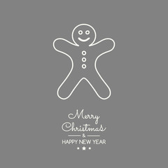 Christmas card with with hand drawn gingerbread cookie. Vector.