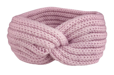 Pink wool headband, winter fashion item isolated on white background, clipping path included
