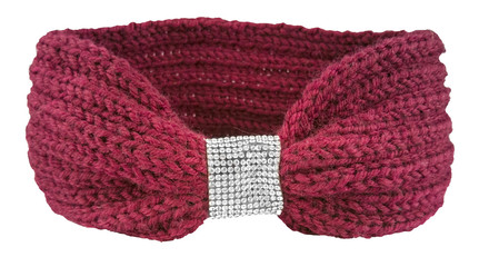 Red wool headband with jewelry decorations, winter fashion item isolated on white background, clipping path included