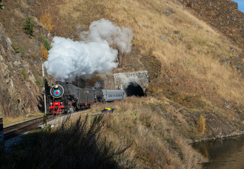 Fototapeta na wymiar Old steam locomotive on the Circum-Baikal Railway
