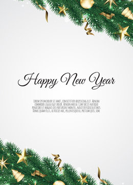 Banner with vector christmas tree branches and space for text. Realistic fir-tree border.
