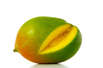 fresh sliced mango fruit isolated on white background