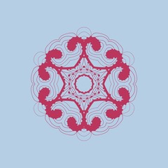 Red Mandala With Bended Lines. Outlined mandala-like zentangle