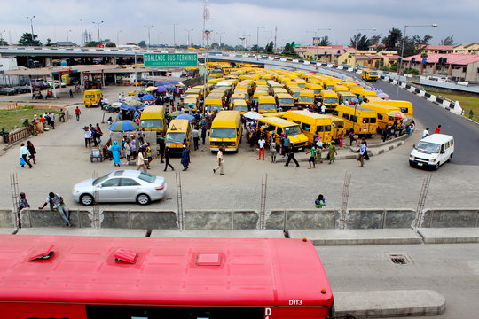 Wide Shot Of Obalende Bus Garage Terminal In Lagos Nigeria